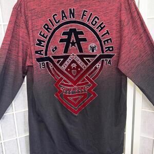 American Fighter Premium Athletic Red Black Fight MMA Street Long Sleeve Shirt L
